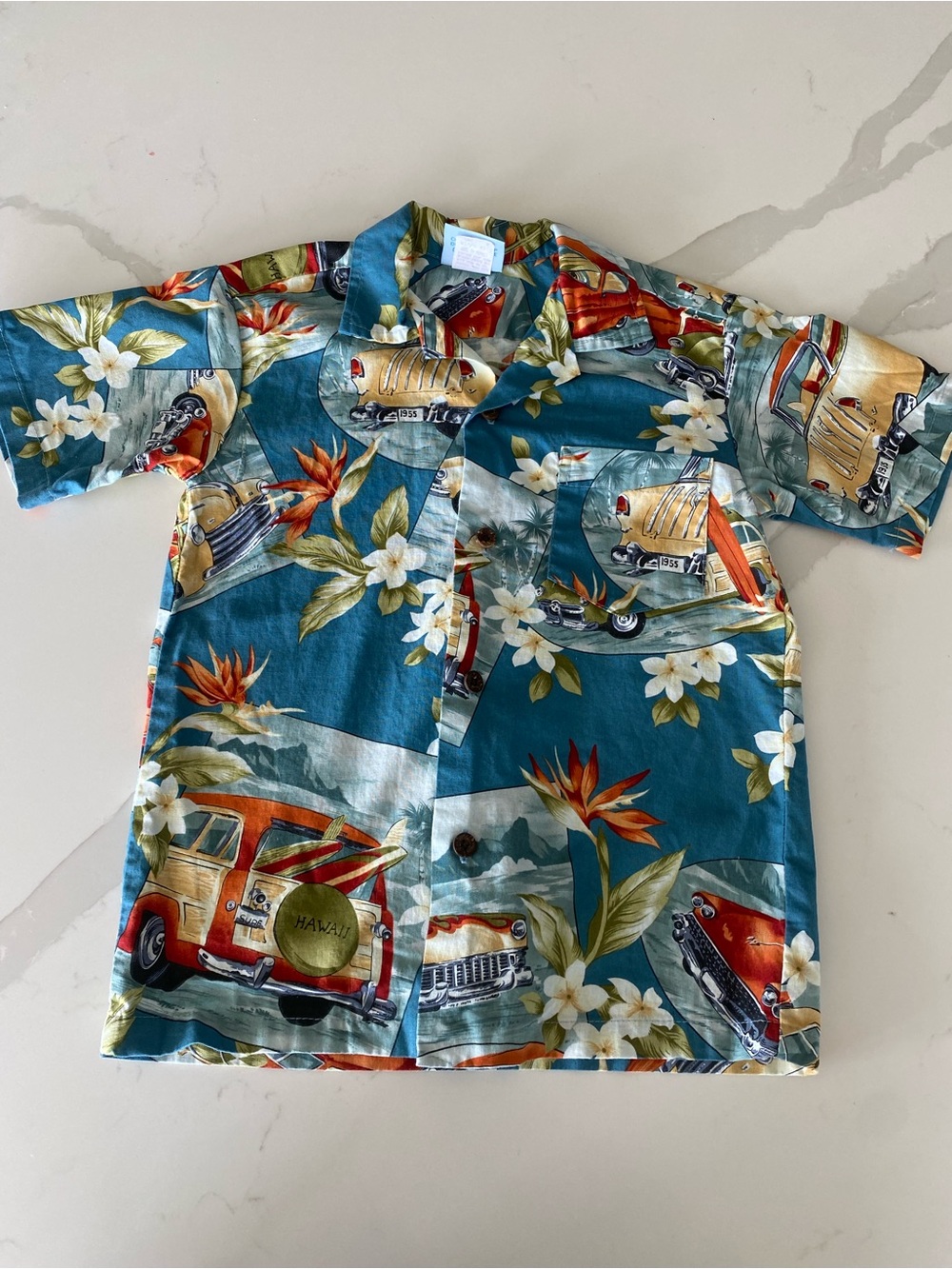 Vtg authentic RJC Boys Size 6 Hawaiian Floral Cotton Button-Up Shirt USA made